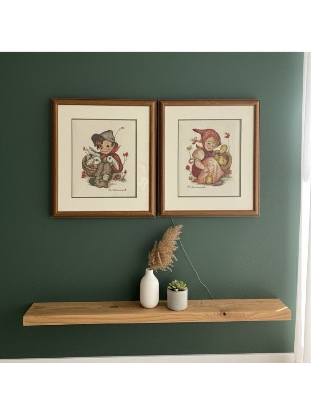 Vintage M.J. Hummel Little Friend Cross Stitch Framed Art